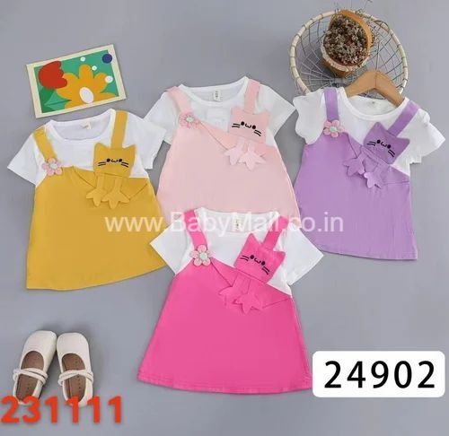 XIAOKELE || Flower Cat Face Midi Frock Purple || 6 Month To 3 Year 4641
